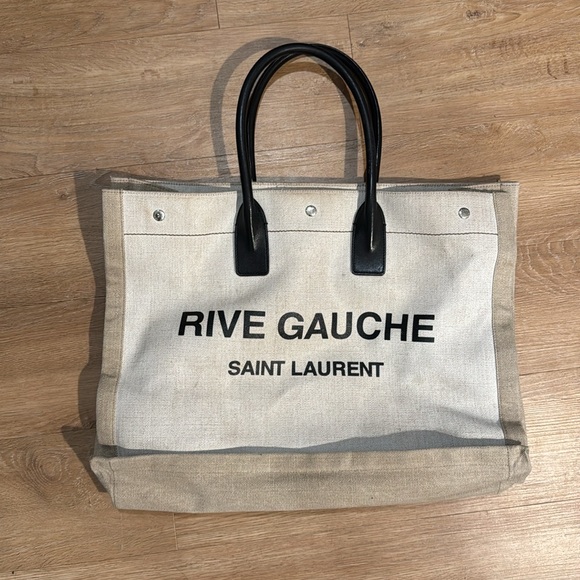 Authentic YSL RIVE GAUCHE TOTE BAG IN LINEN AND LEATHER - Picture 7 of 14